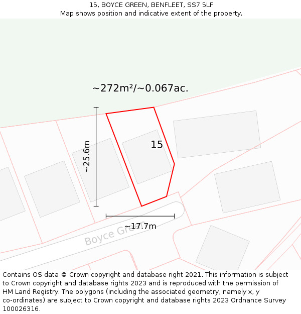 15, BOYCE GREEN, BENFLEET, SS7 5LF: Plot and title map