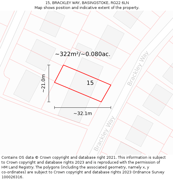 15, BRACKLEY WAY, BASINGSTOKE, RG22 6LN: Plot and title map