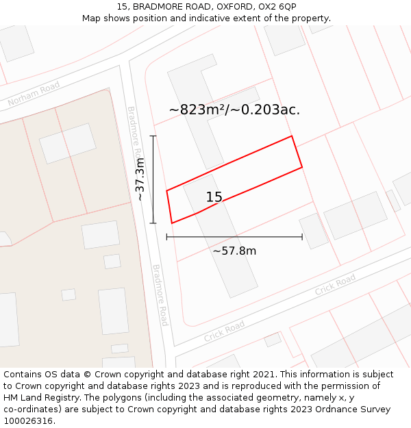 15, BRADMORE ROAD, OXFORD, OX2 6QP: Plot and title map