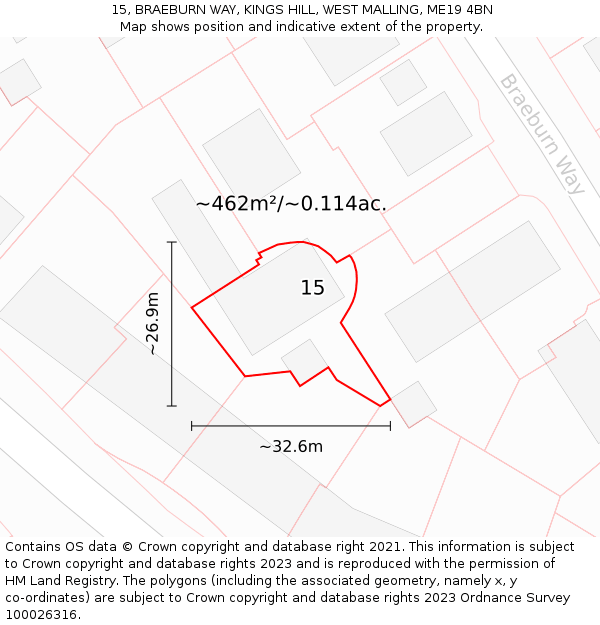 15, BRAEBURN WAY, KINGS HILL, WEST MALLING, ME19 4BN: Plot and title map