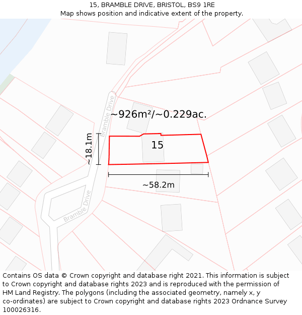 15, BRAMBLE DRIVE, BRISTOL, BS9 1RE: Plot and title map