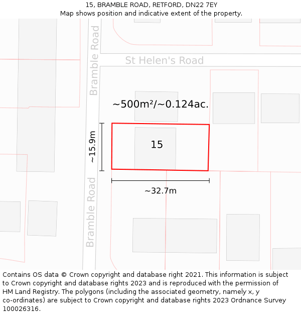 15, BRAMBLE ROAD, RETFORD, DN22 7EY: Plot and title map