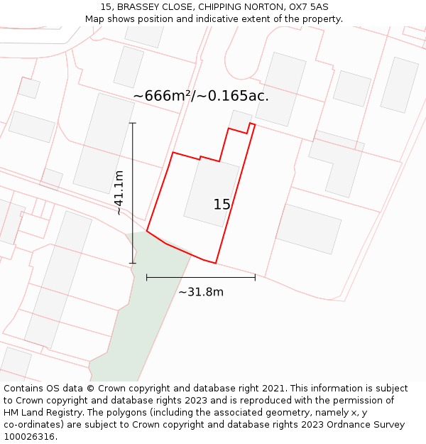 15, BRASSEY CLOSE, CHIPPING NORTON, OX7 5AS: Plot and title map