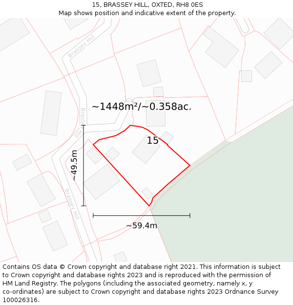 15, BRASSEY HILL, OXTED, RH8 0ES: Plot and title map