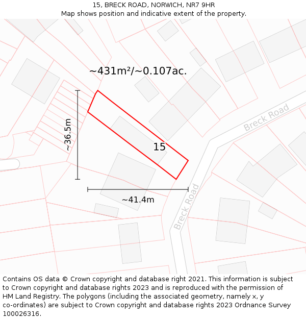 15, BRECK ROAD, NORWICH, NR7 9HR: Plot and title map
