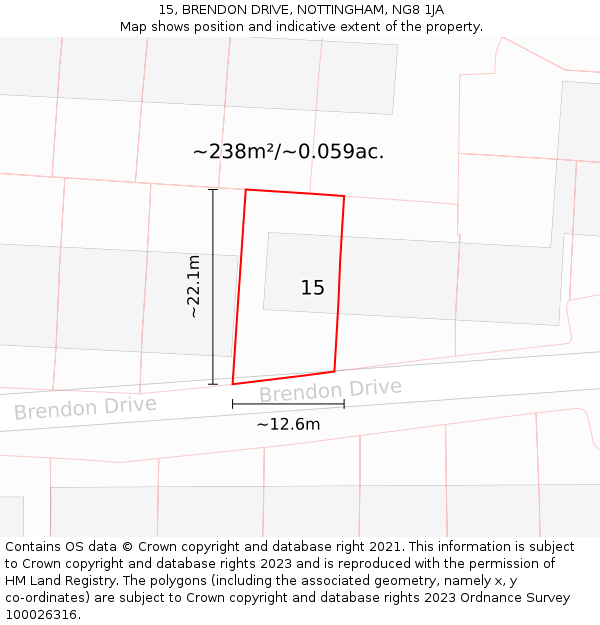 15, BRENDON DRIVE, NOTTINGHAM, NG8 1JA: Plot and title map