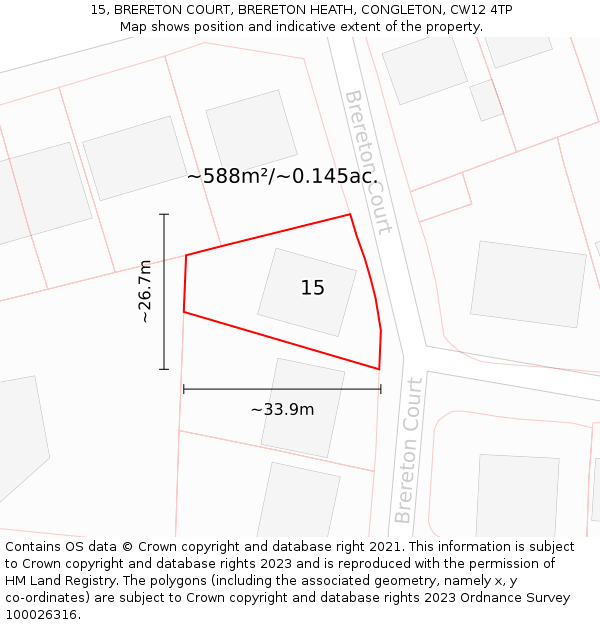 15, BRERETON COURT, BRERETON HEATH, CONGLETON, CW12 4TP: Plot and title map