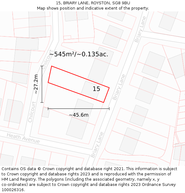 15, BRIARY LANE, ROYSTON, SG8 9BU: Plot and title map