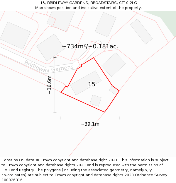 15, BRIDLEWAY GARDENS, BROADSTAIRS, CT10 2LG: Plot and title map