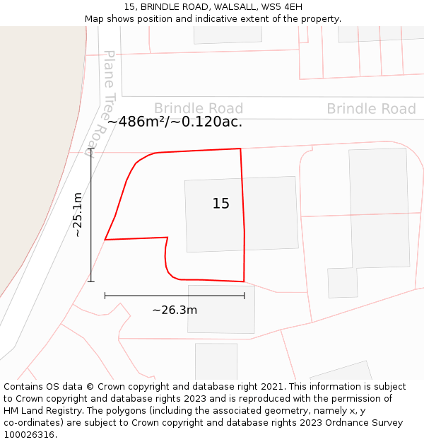 15, BRINDLE ROAD, WALSALL, WS5 4EH: Plot and title map