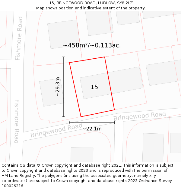 15, BRINGEWOOD ROAD, LUDLOW, SY8 2LZ: Plot and title map