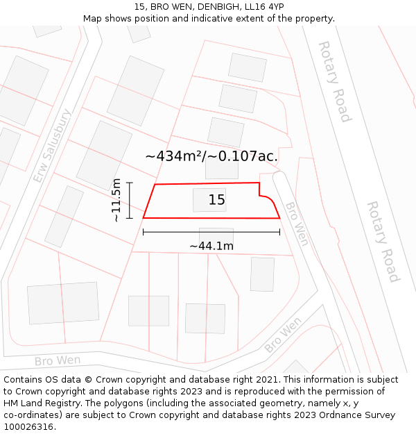 15, BRO WEN, DENBIGH, LL16 4YP: Plot and title map