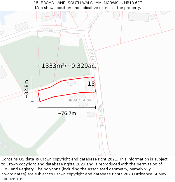 15, BROAD LANE, SOUTH WALSHAM, NORWICH, NR13 6EE: Plot and title map