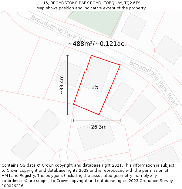 15, BROADSTONE PARK ROAD, TORQUAY, TQ2 6TY: Plot and title map