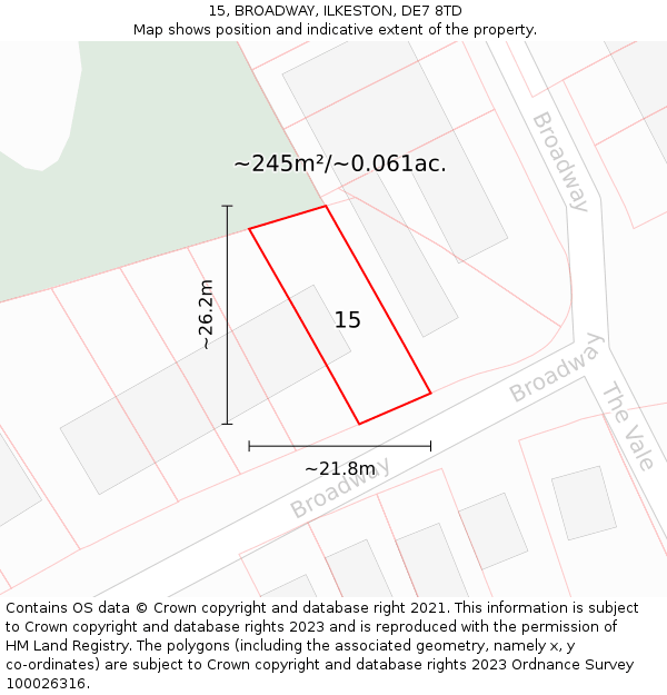 15, BROADWAY, ILKESTON, DE7 8TD: Plot and title map