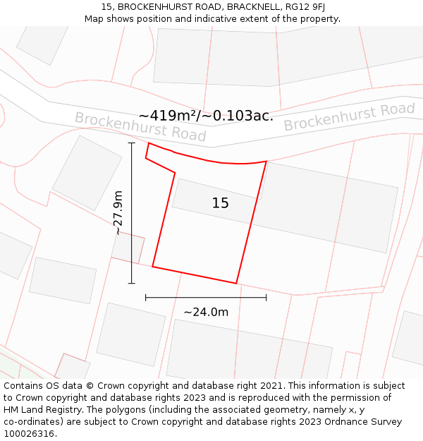 15, BROCKENHURST ROAD, BRACKNELL, RG12 9FJ: Plot and title map