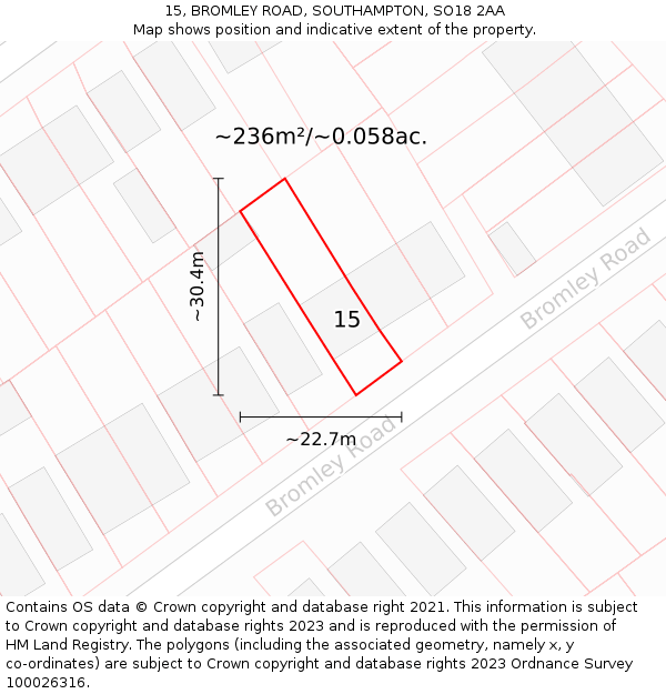 15, BROMLEY ROAD, SOUTHAMPTON, SO18 2AA: Plot and title map