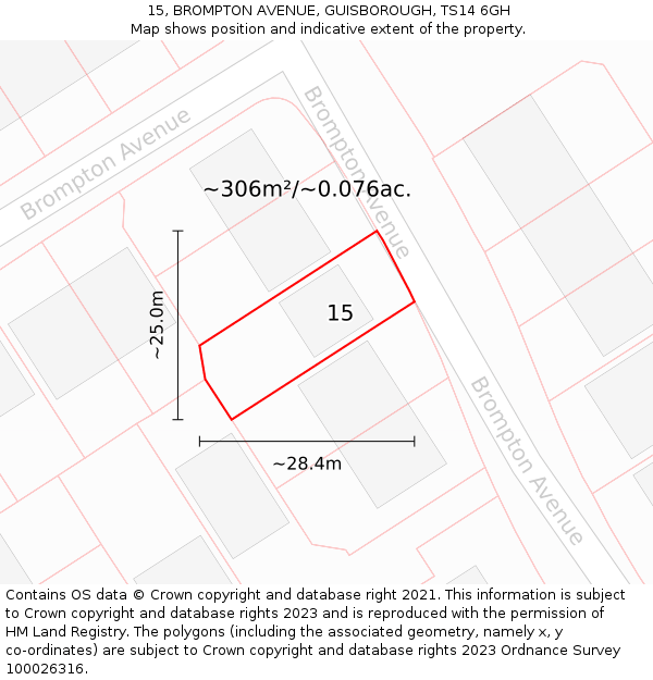 15, BROMPTON AVENUE, GUISBOROUGH, TS14 6GH: Plot and title map