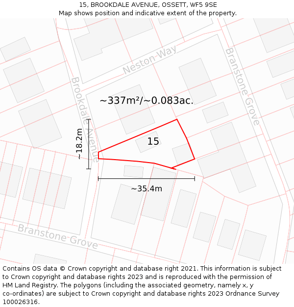 15, BROOKDALE AVENUE, OSSETT, WF5 9SE: Plot and title map