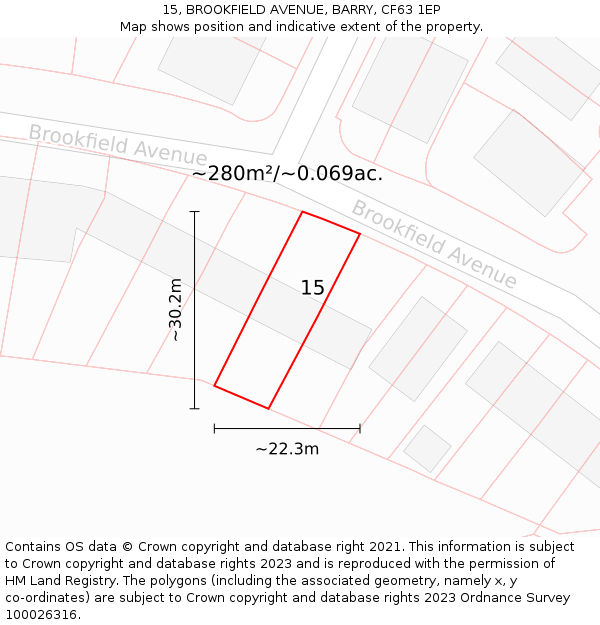 15, BROOKFIELD AVENUE, BARRY, CF63 1EP: Plot and title map