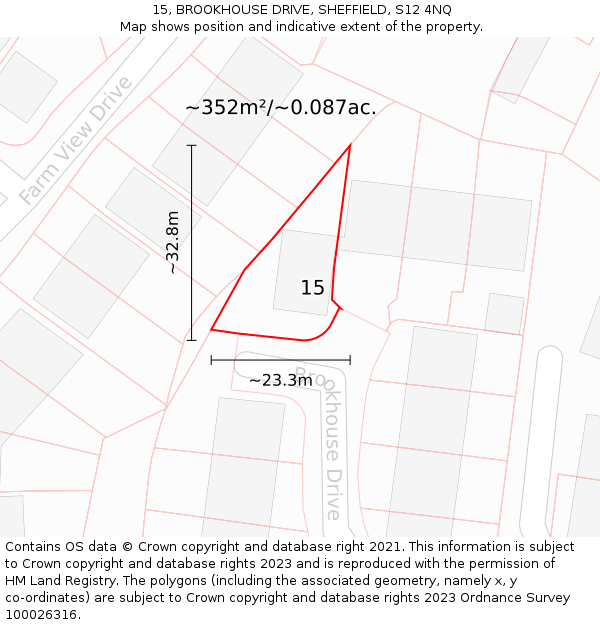 15, BROOKHOUSE DRIVE, SHEFFIELD, S12 4NQ: Plot and title map