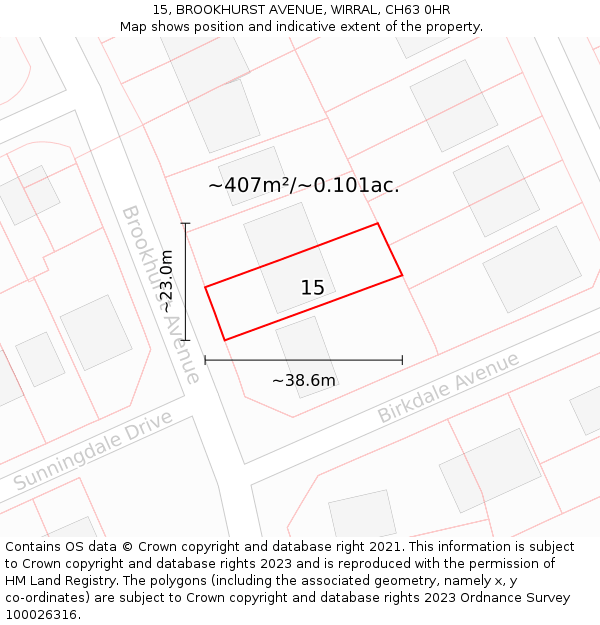 15, BROOKHURST AVENUE, WIRRAL, CH63 0HR: Plot and title map