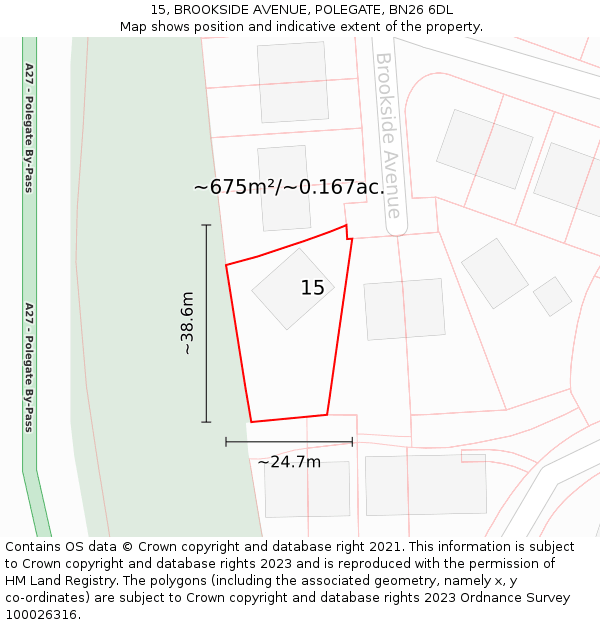 15, BROOKSIDE AVENUE, POLEGATE, BN26 6DL: Plot and title map