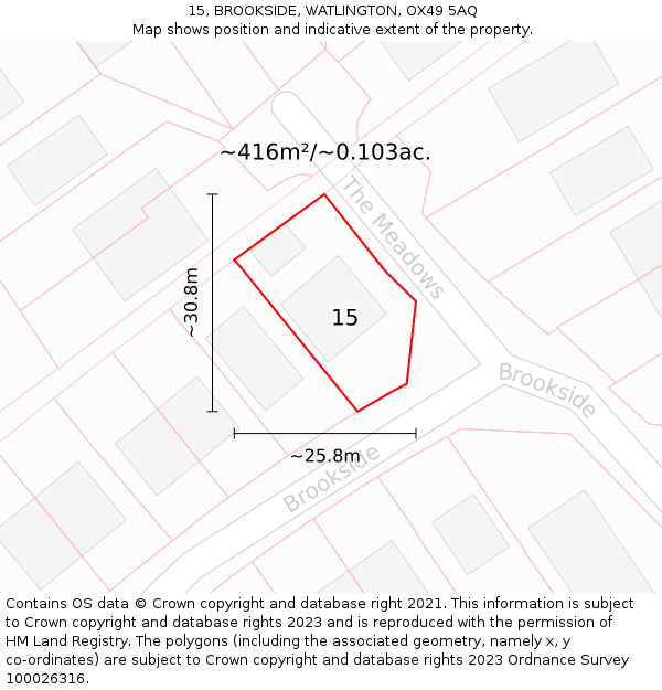 15, BROOKSIDE, WATLINGTON, OX49 5AQ: Plot and title map