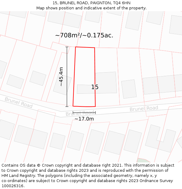 15, BRUNEL ROAD, PAIGNTON, TQ4 6HN: Plot and title map