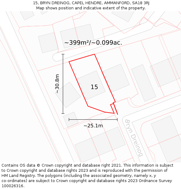 15, BRYN DREINOG, CAPEL HENDRE, AMMANFORD, SA18 3RJ: Plot and title map