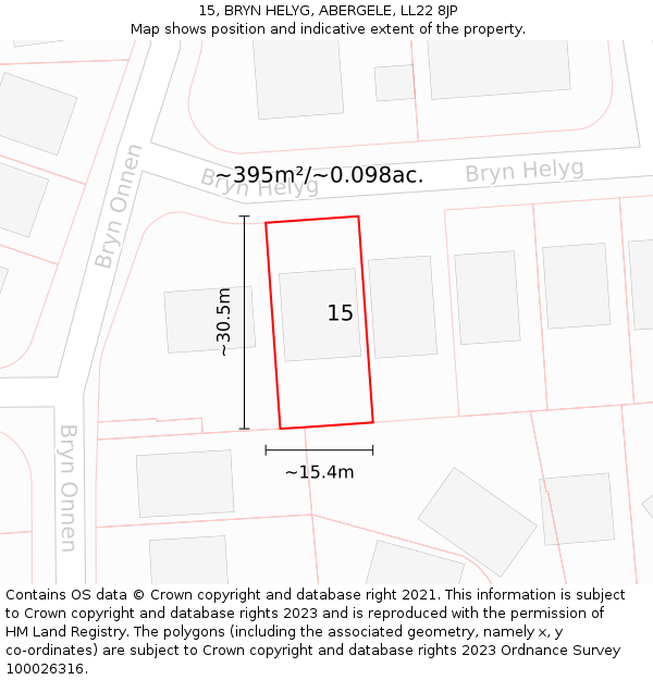 15, BRYN HELYG, ABERGELE, LL22 8JP: Plot and title map