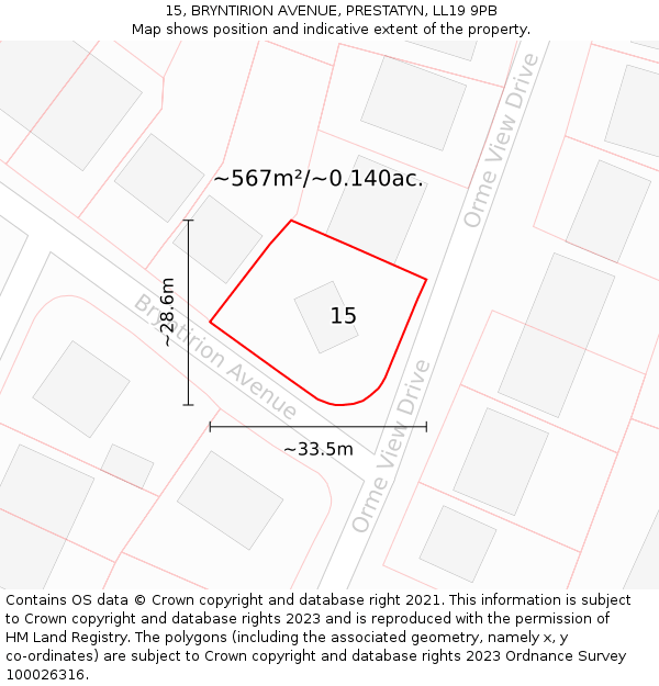 15, BRYNTIRION AVENUE, PRESTATYN, LL19 9PB: Plot and title map