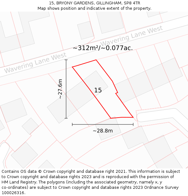 15, BRYONY GARDENS, GILLINGHAM, SP8 4TR: Plot and title map