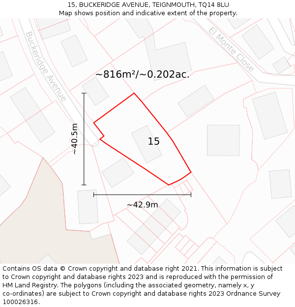 15, BUCKERIDGE AVENUE, TEIGNMOUTH, TQ14 8LU: Plot and title map