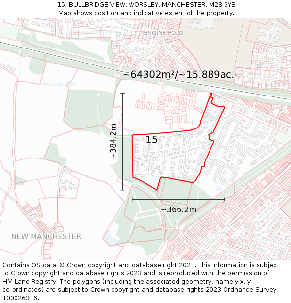 15, BULLBRIDGE VIEW, WORSLEY, MANCHESTER, M28 3YB: Plot and title map