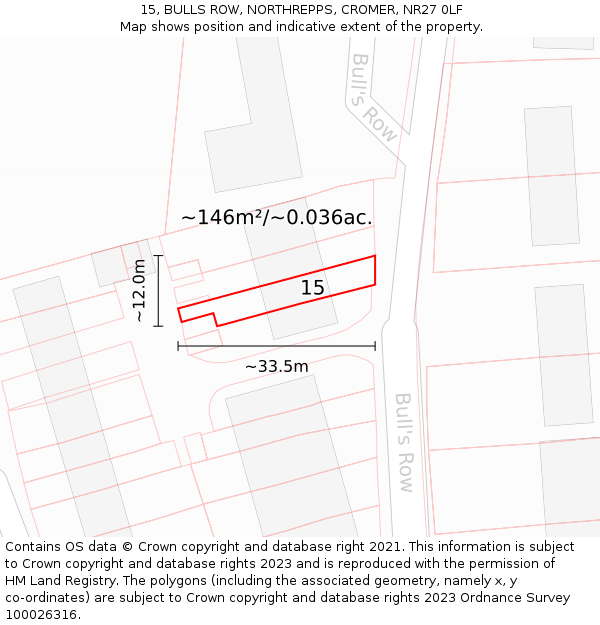 15, BULLS ROW, NORTHREPPS, CROMER, NR27 0LF: Plot and title map