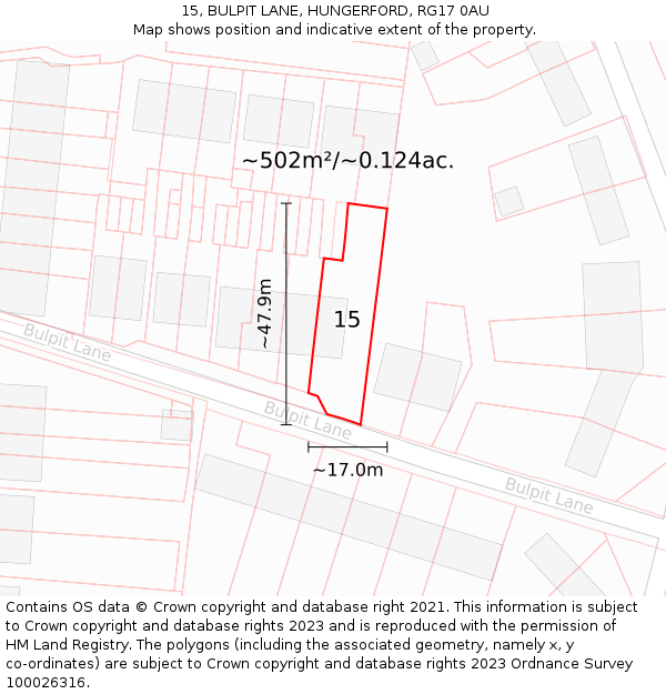 15, BULPIT LANE, HUNGERFORD, RG17 0AU: Plot and title map