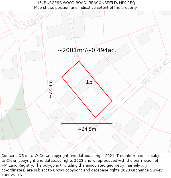 15, BURGESS WOOD ROAD, BEACONSFIELD, HP9 1EQ: Plot and title map