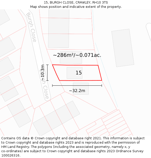 15, BURGH CLOSE, CRAWLEY, RH10 3TS: Plot and title map