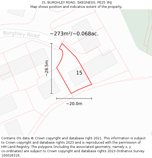 15, BURGHLEY ROAD, SKEGNESS, PE25 3NJ: Plot and title map