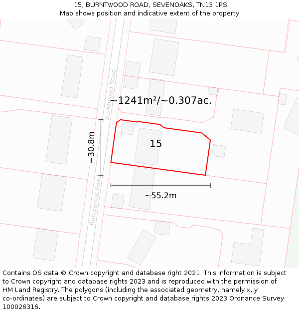 15, BURNTWOOD ROAD, SEVENOAKS, TN13 1PS: Plot and title map