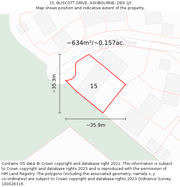 15, BUSCOTT DRIVE, ASHBOURNE, DE6 1JY: Plot and title map