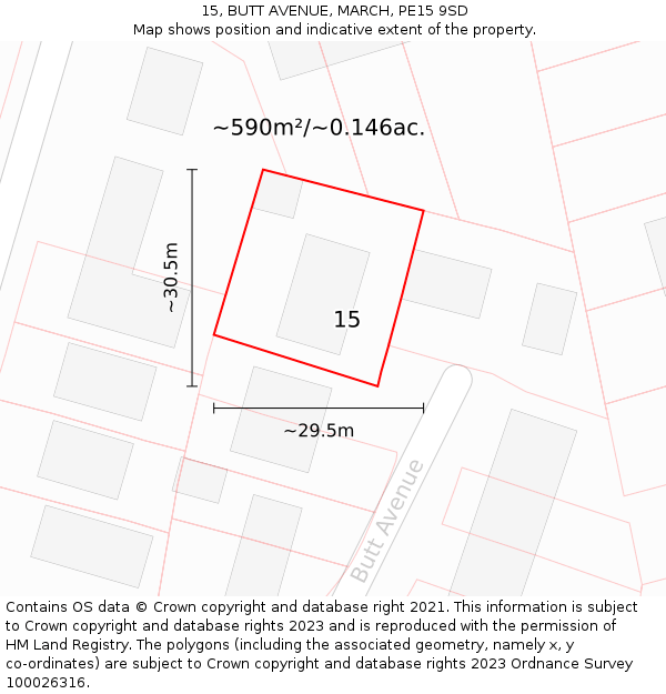 15, BUTT AVENUE, MARCH, PE15 9SD: Plot and title map