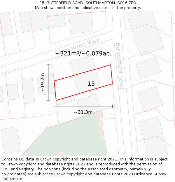 15, BUTTERFIELD ROAD, SOUTHAMPTON, SO16 7ED: Plot and title map