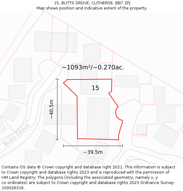 15, BUTTS GROVE, CLITHEROE, BB7 2PJ: Plot and title map