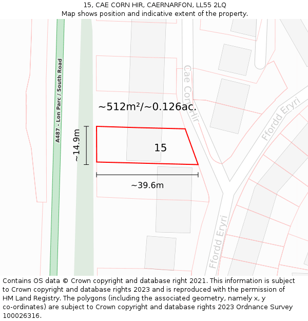 15, CAE CORN HIR, CAERNARFON, LL55 2LQ: Plot and title map