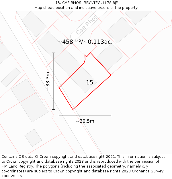 15, CAE RHOS, BRYNTEG, LL78 8JF: Plot and title map