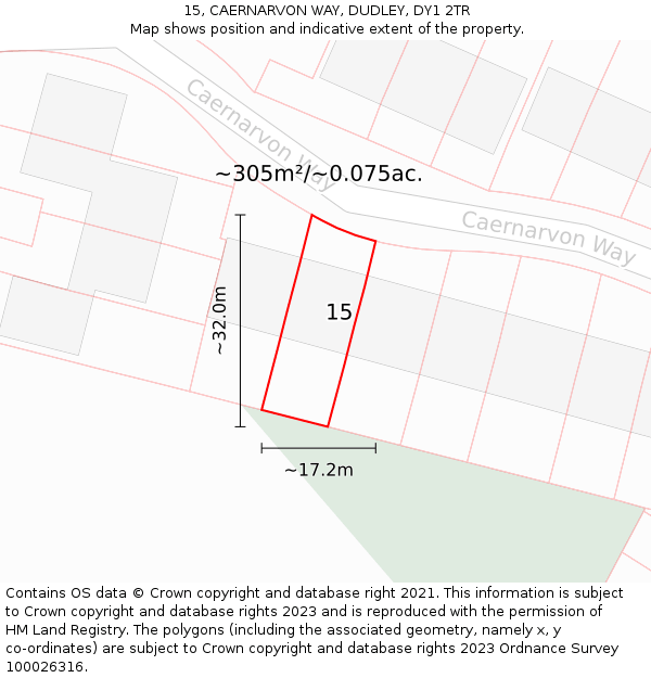 15, CAERNARVON WAY, DUDLEY, DY1 2TR: Plot and title map