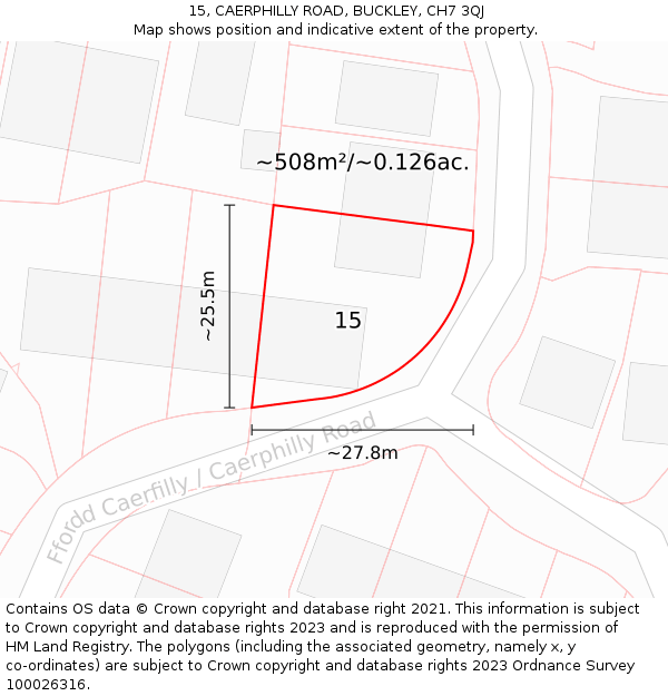 15, CAERPHILLY ROAD, BUCKLEY, CH7 3QJ: Plot and title map