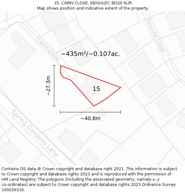 15, CAIRN CLOSE, KEIGHLEY, BD20 6UR: Plot and title map